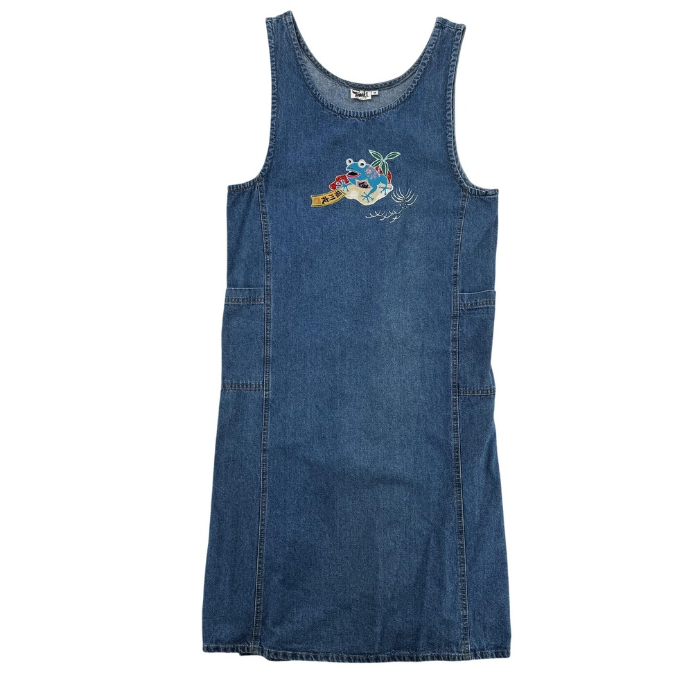 Vintage‎ RM Hawaii Denim Dress Womens Medium Frog Embroidered Patch 90s USA